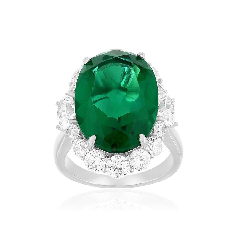 925 sterling silver ring with green crystal and zirconia stones - view 1