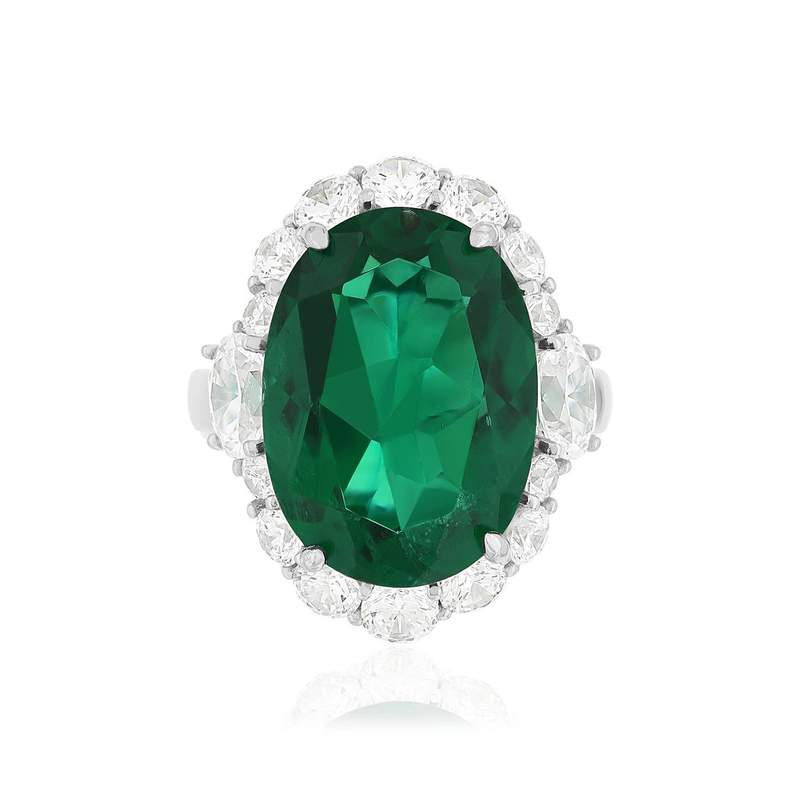 925 silver ring with green crystal and zirconia stones - view 3