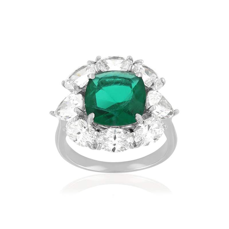 Bague argent 925 cristal vert et zirconias - vue 1