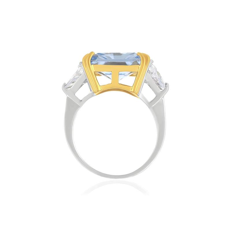 Bague argent 925 2 tons cristal bleu et zirconias - vue 2