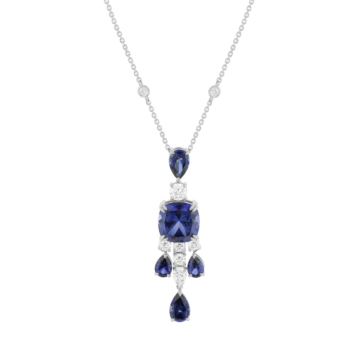 Collier argent 925 et zirconias bleus et blanc