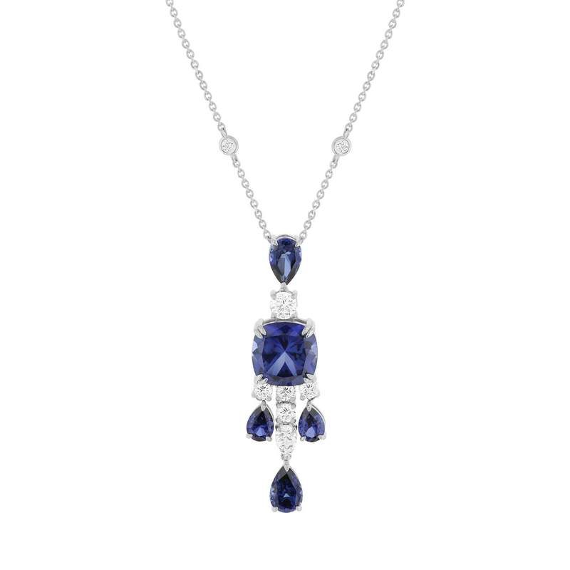 Collier argent 925 et zirconias bleus et blanc - vue 1