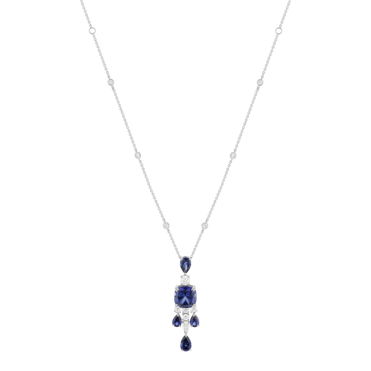 Collier argent 925 et zirconias bleus et blanc - vue 2