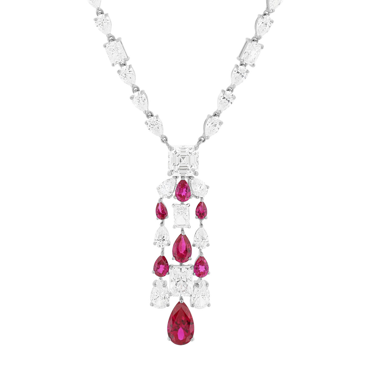 Collier argent 925 rubis synthétique et zirconias 41cm