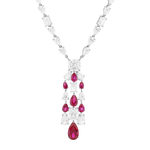 Collier argent 925 rubis synthétique et zirconias 41cm - vue 1