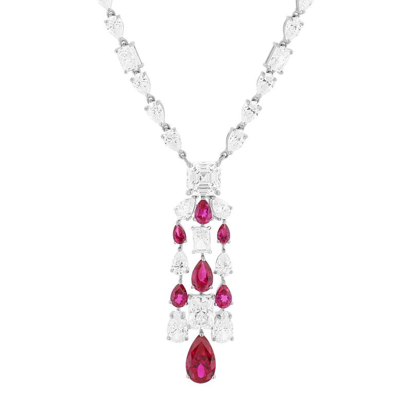 Collier argent 925 rubis synthétique et zirconias 41cm - vue 1