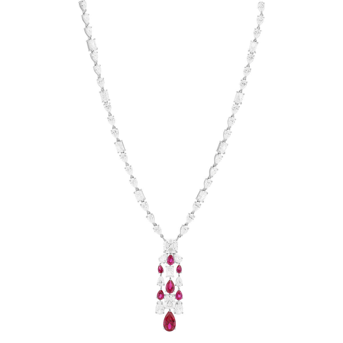 Collier argent 925 rubis synthétique et zirconias 41cm - vue 2