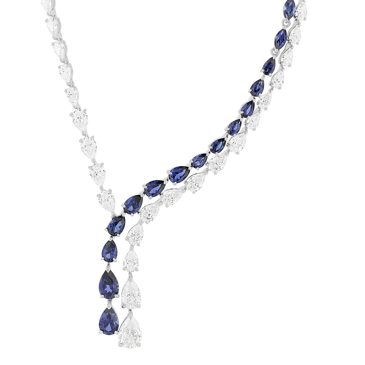 Collier argent 925 saphirs synthétiques bleu clair et zirconias 42cm