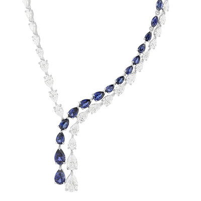 Collier argent 925 saphirs synthétiques bleu foncé et zirconias 42cm - vue 1