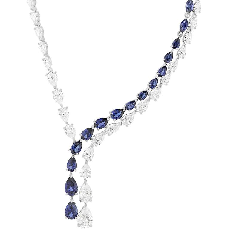 Collier argent 925 saphirs synthétiques bleu foncé et zirconias 42cm - vue 1