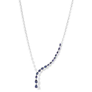 Collier argent 925 saphirs synthétiques bleu foncé et zirconias 42cm
