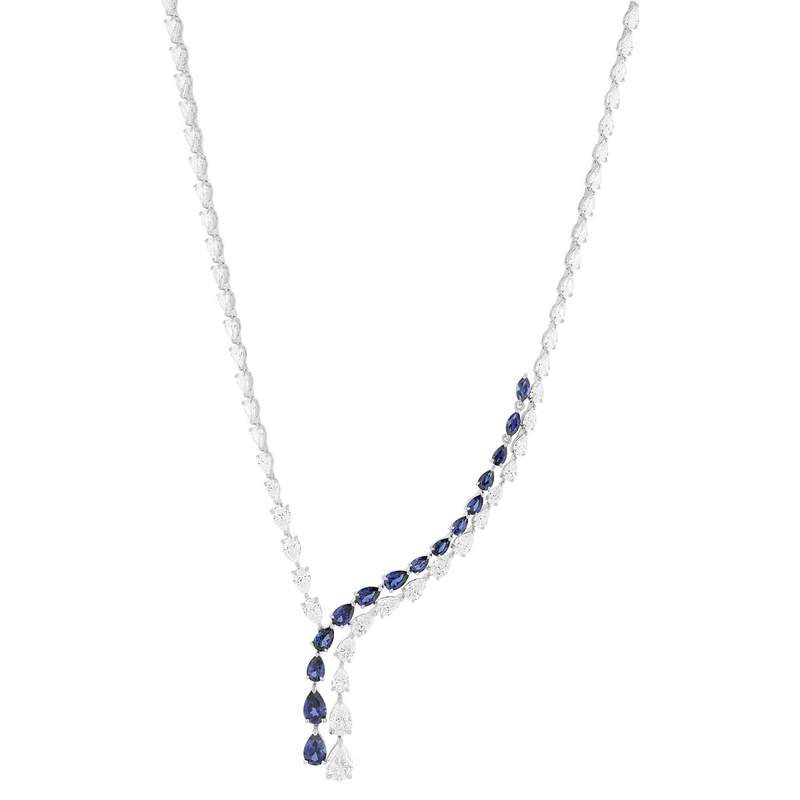 Collier argent 925 saphirs synthétiques bleu foncé et zirconias 42cm - vue 2