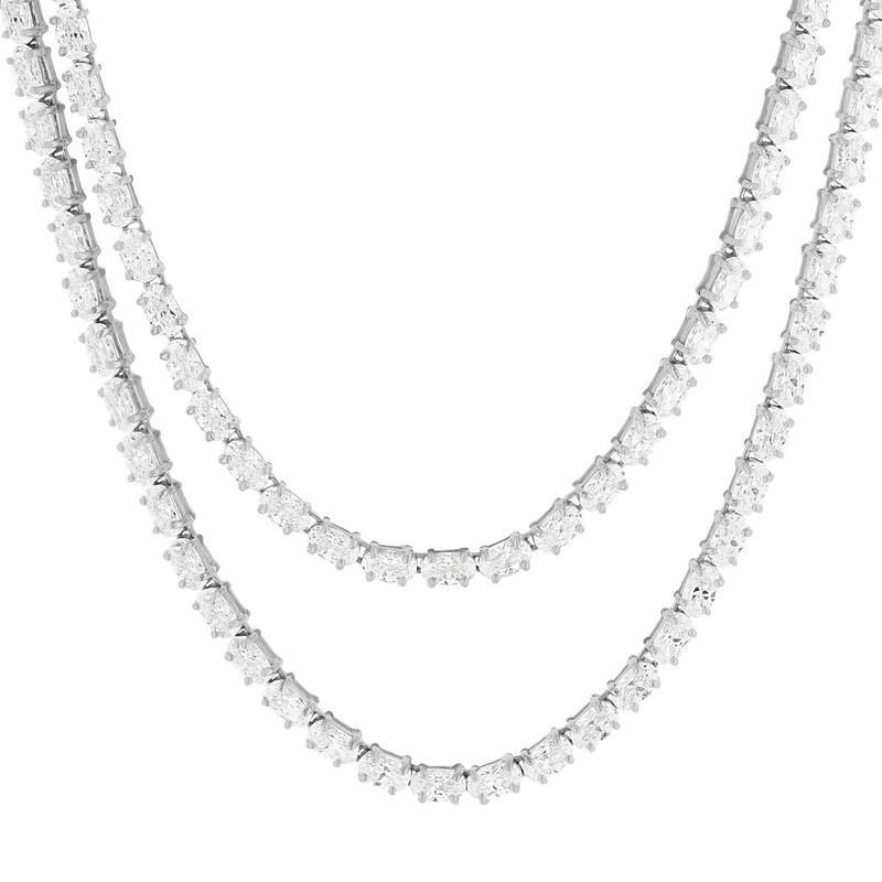 Collier argent 925 multi rangs zirconias 45cm et 42cm - vue 1