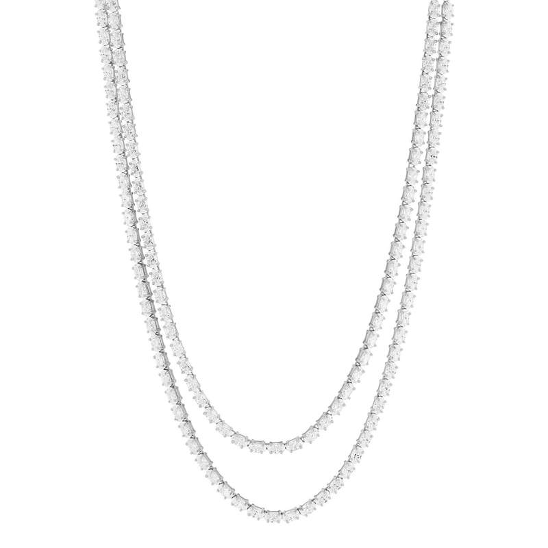 Collier argent 925 multi rangs zirconias 45cm et 42cm - vue 2
