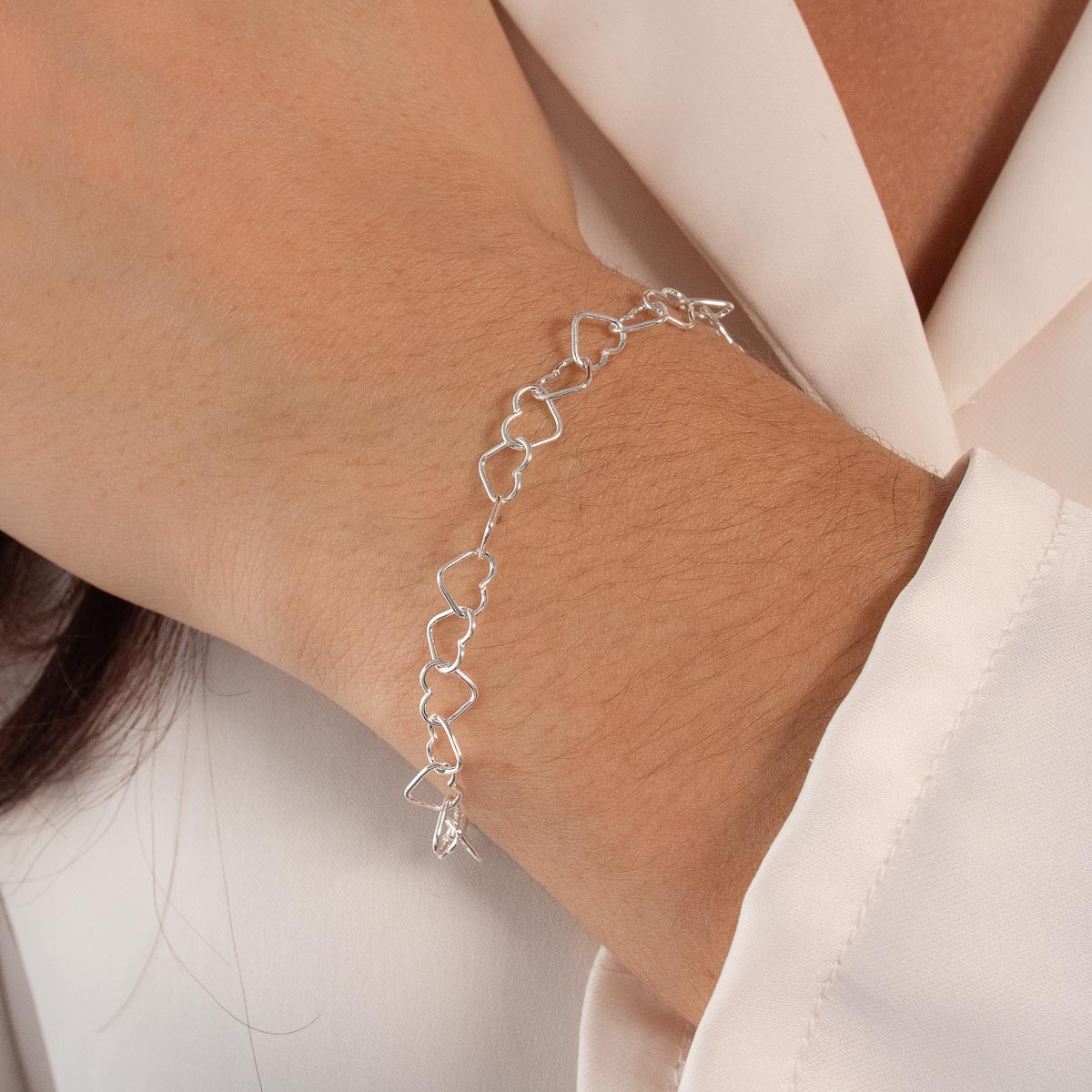 Bracelet argent 925 coeurs - vue porté 1