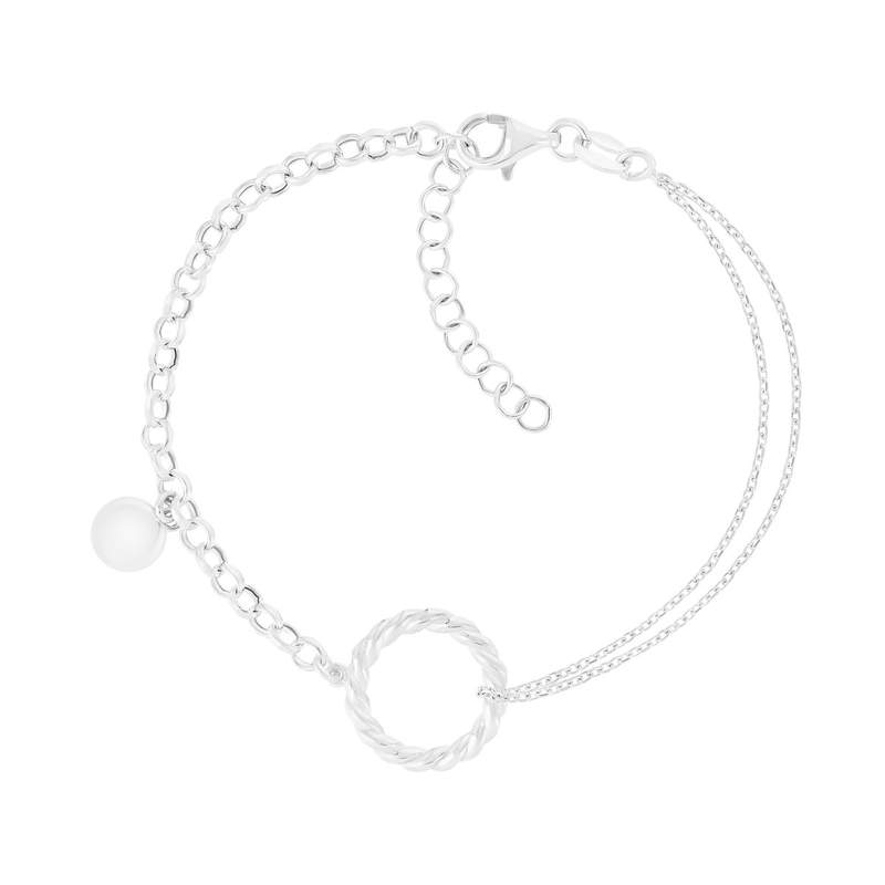 Bracelet argent 925 motif rond torsadé et pampille ronde 19 cm - vue 1
