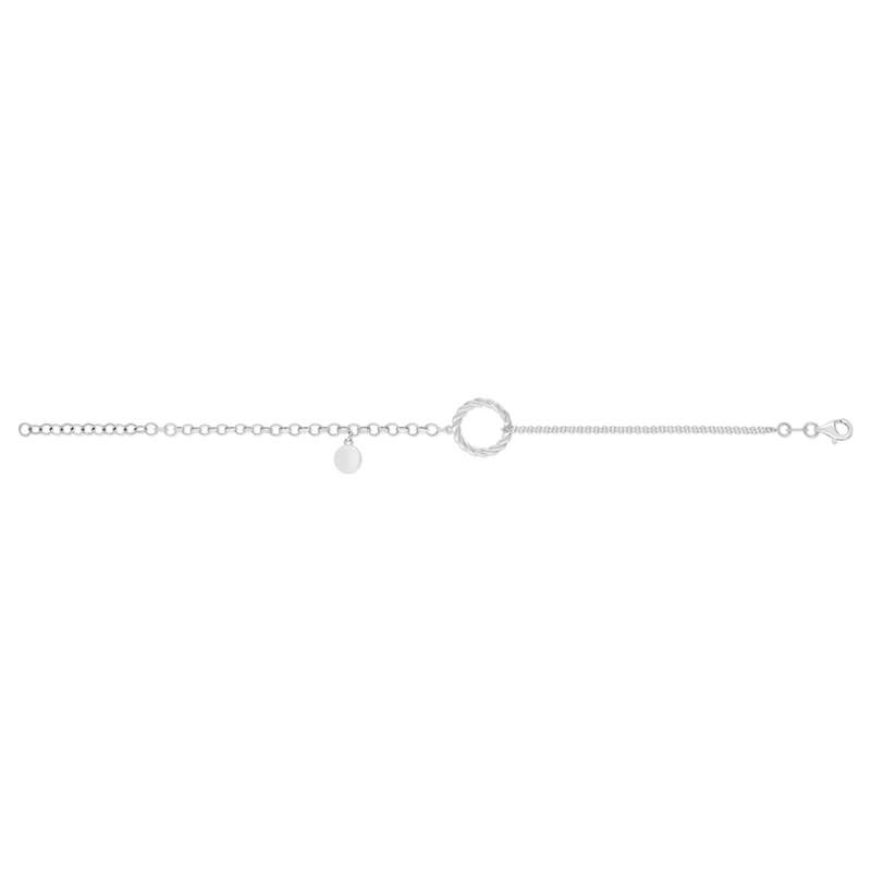 Bracelet argent 925 motif rond torsadé et pampille ronde 19 cm - vue 2
