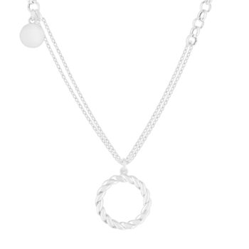 Collier argent 925 motif rond torsadé et pampille ronde 45 cm