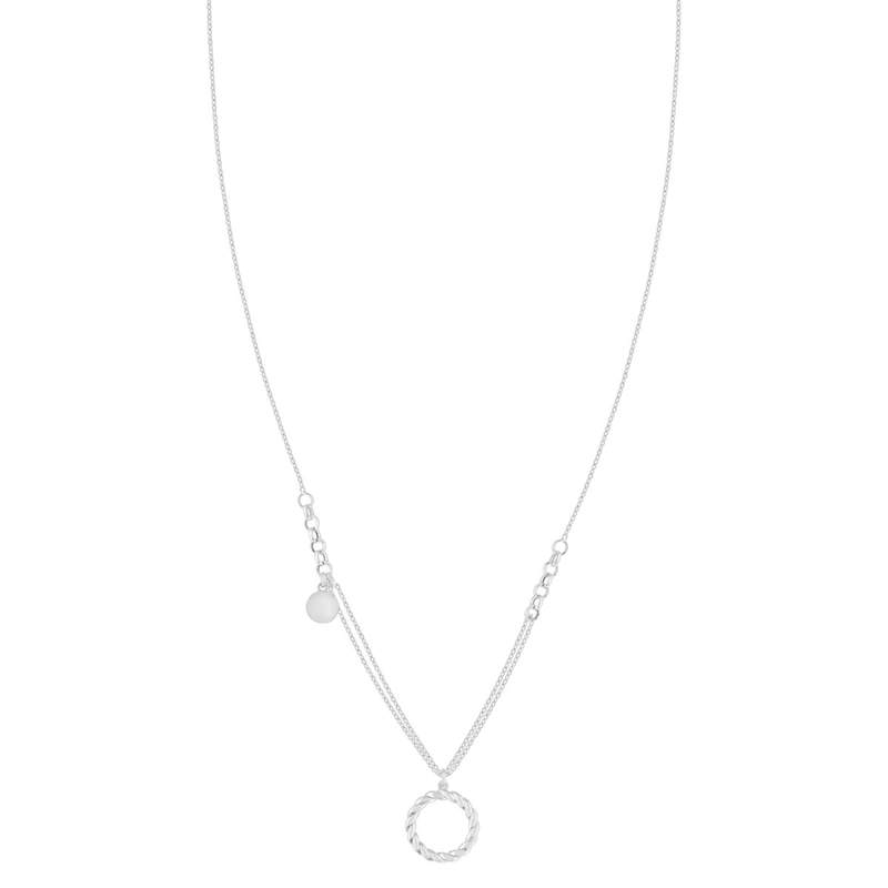 Collier argent 925 motif rond torsadé et pampille ronde 45 cm - vue 2