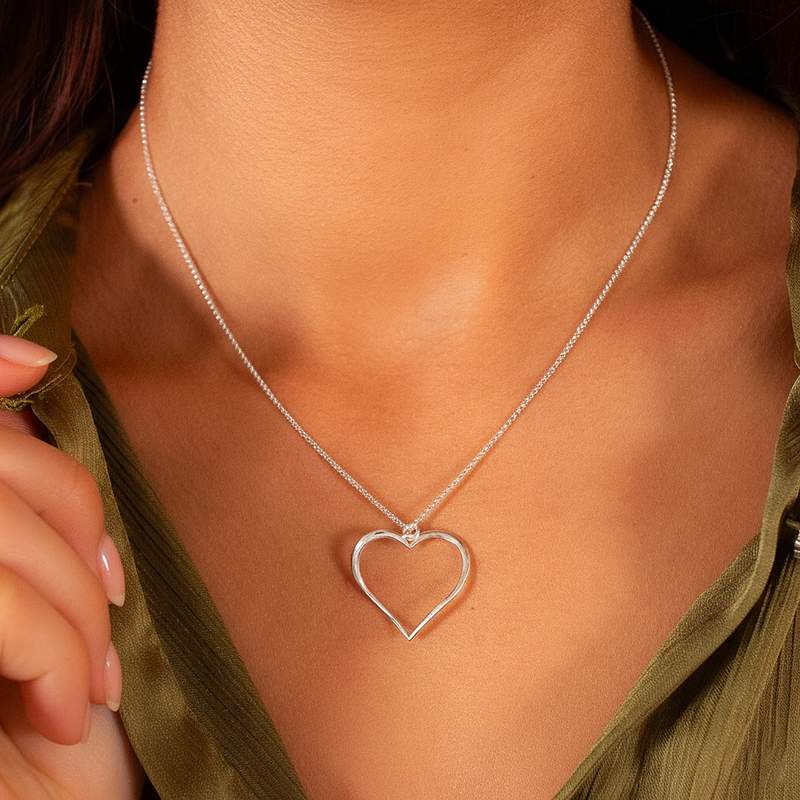 Collier argent 925 coeur 44 cm - vue porté 1