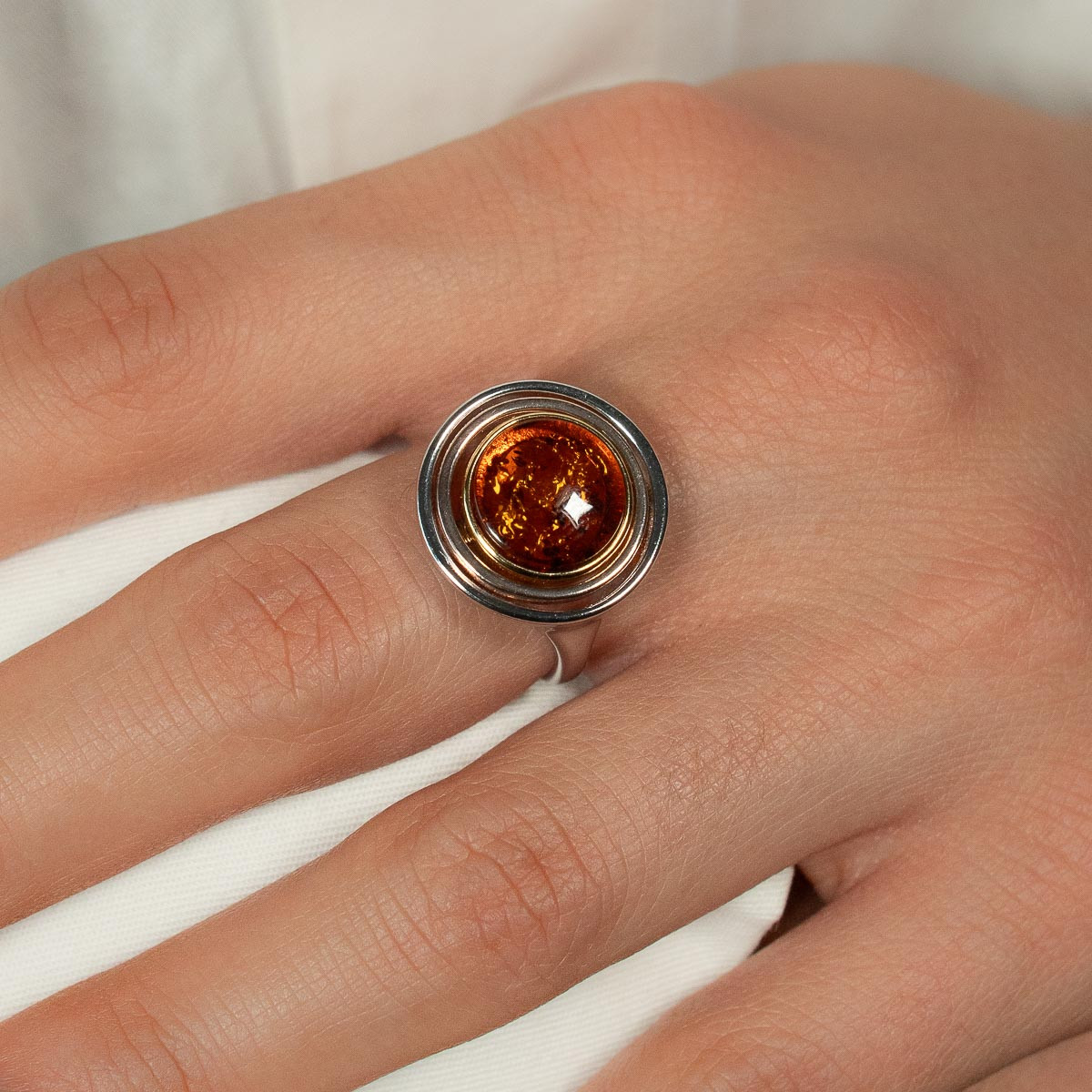 Bague argent 925 3tons ambre - vue porté 1