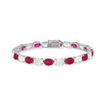 Bracelet argent rubis synthétiques rouges et ziconias 17,5cm - vue 1