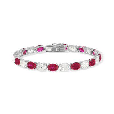 Bracelet argent rubis synthétiques rouges et ziconias 17,5cm - vue 1