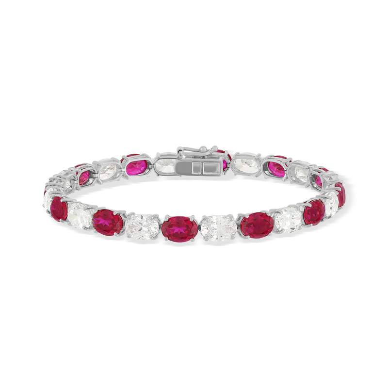 Bracelet argent rubis synthétiques rouges et ziconias 17,5cm - vue 1