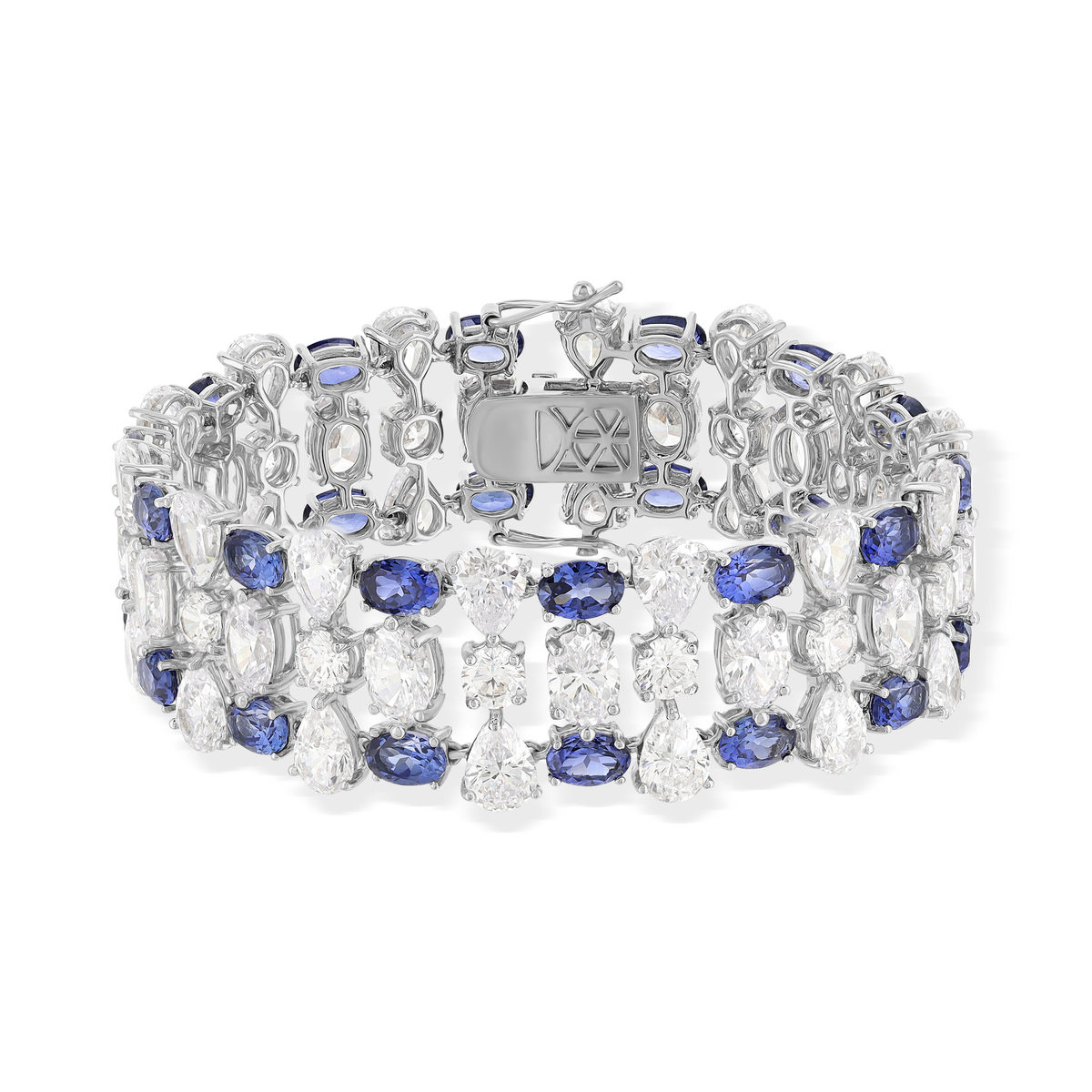 Bracelet argent saphirs synthétiques bleus et ziconias 17cm