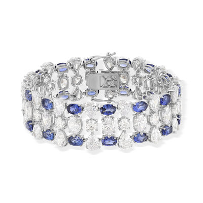 Bracelet argent saphirs synthétiques bleus et ziconias 17cm - vue 1