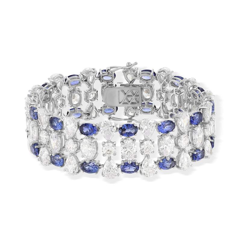 Bracelet argent saphirs synthétiques bleus et ziconias 17cm - vue 1