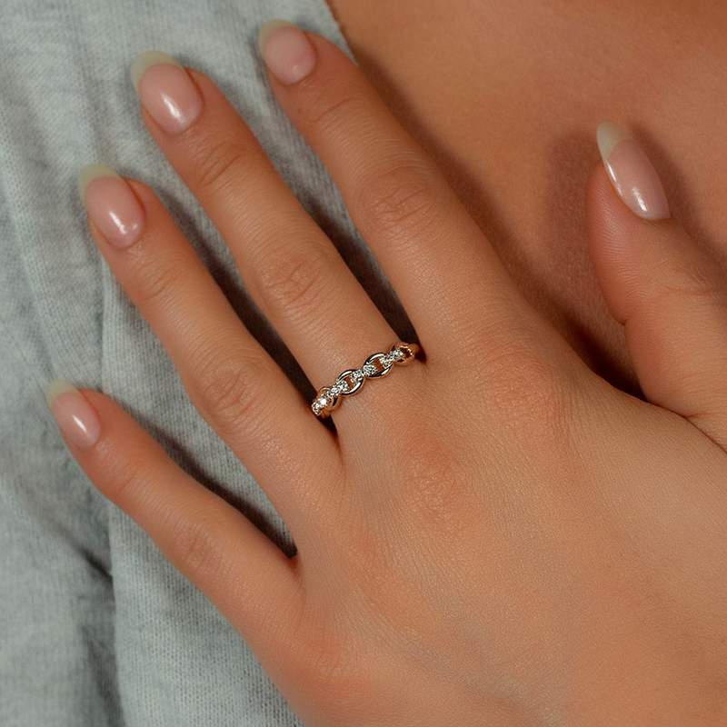 Bague plaqué or jaune et zirconias - vue porté 1