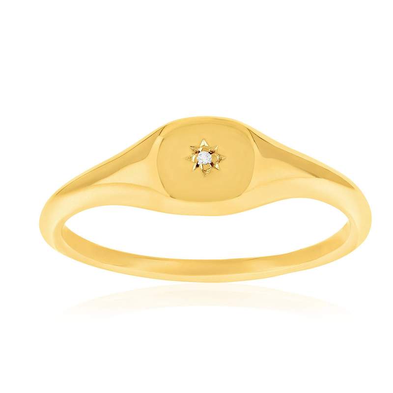 Chevalière plaqué or jaune et zirconias - vue 1