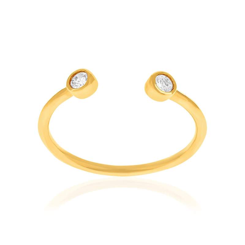 Bague ouverte plaqué or jaune et zirconias - vue 1