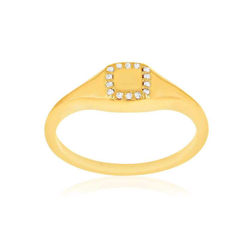 Chevalière plaqué or jaune carrée et zirconias - vue 1