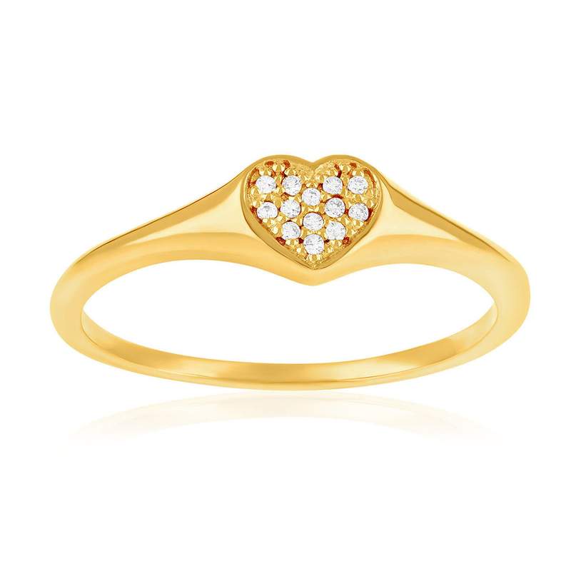 Chevalière plaqué or jaune et zirconias - vue 1