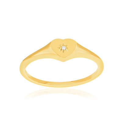 Chevalière plaqué or jaune coeur et zirconias