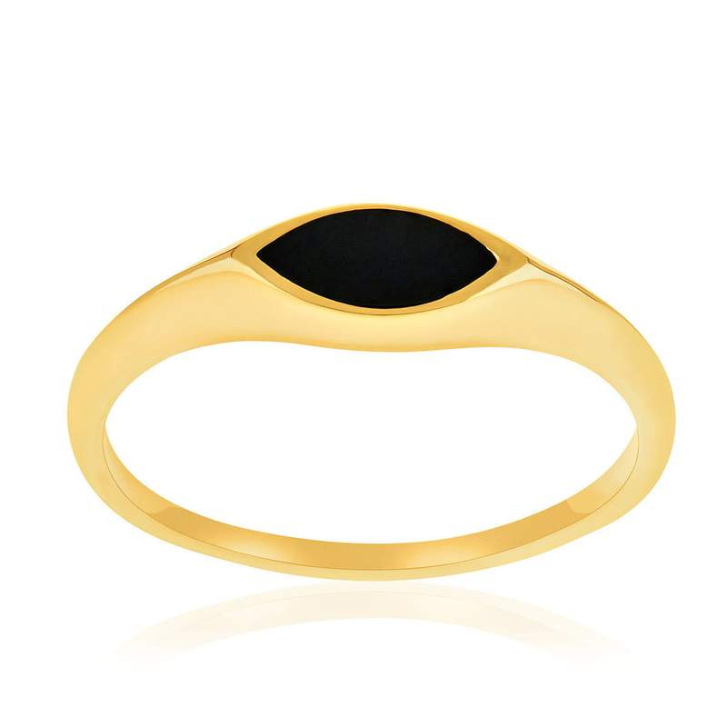 Chevalière plaqué or jaune et onyx - vue 1