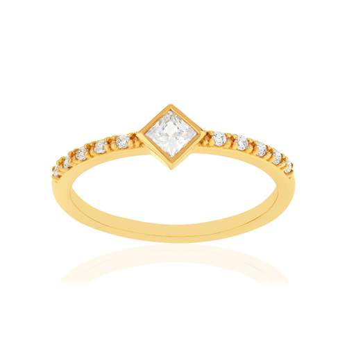 Geelgouden ring met diamant en zirkonia