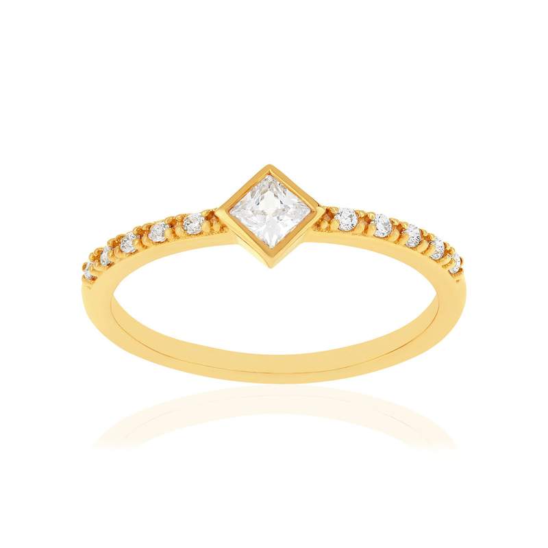 Bague plaqué or jaune losange et zirconias - vue 1