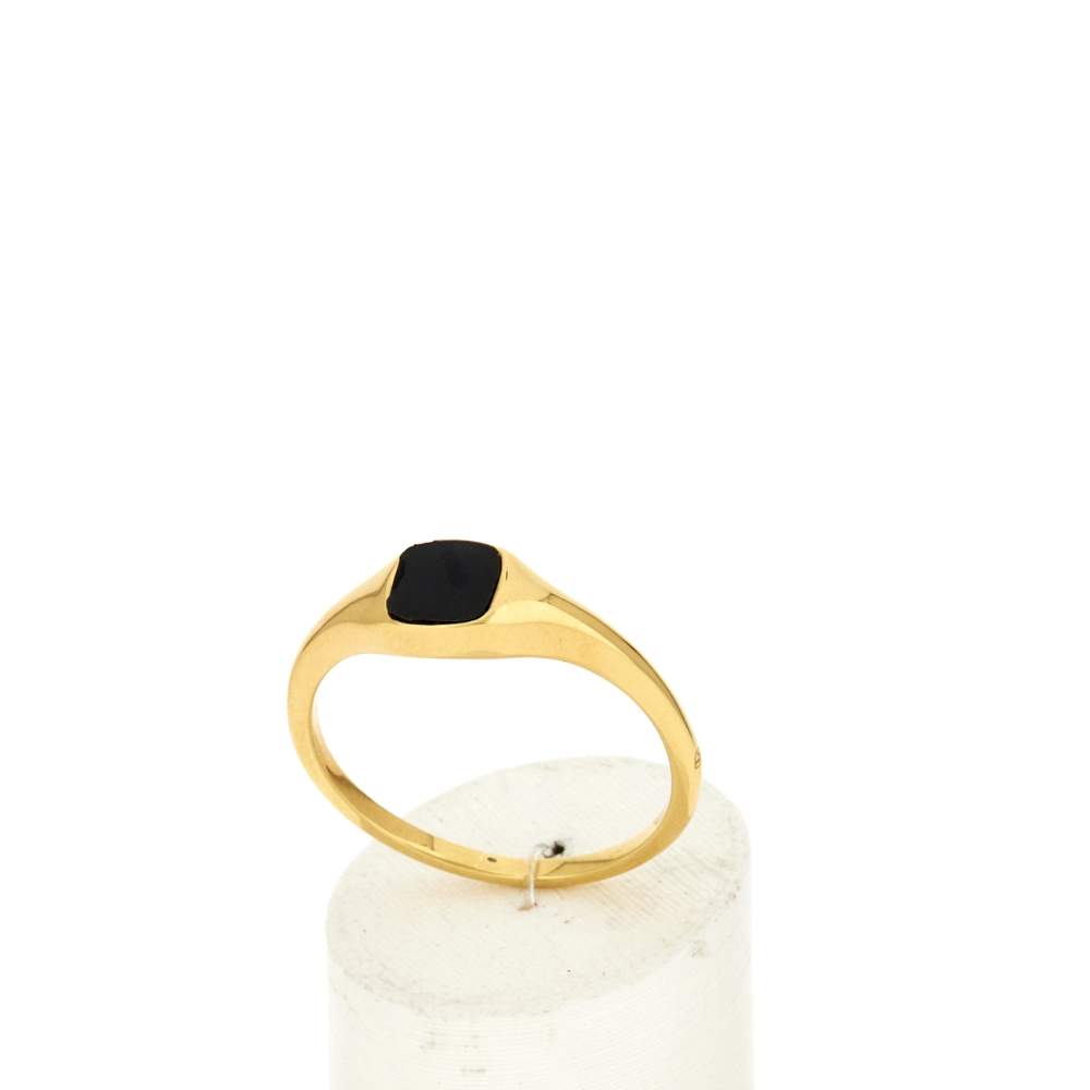 Chevalière plaqué or jaune carrée et onyx - vue 2