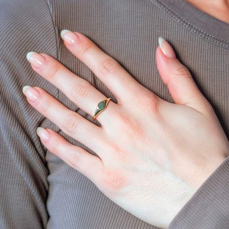 Oval yellow gold-plated signet ring - view worn 1