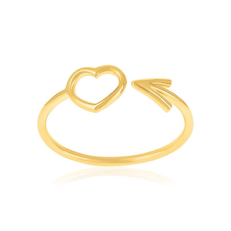 Bague plaqué or jaune flèche et coeur - vue 1
