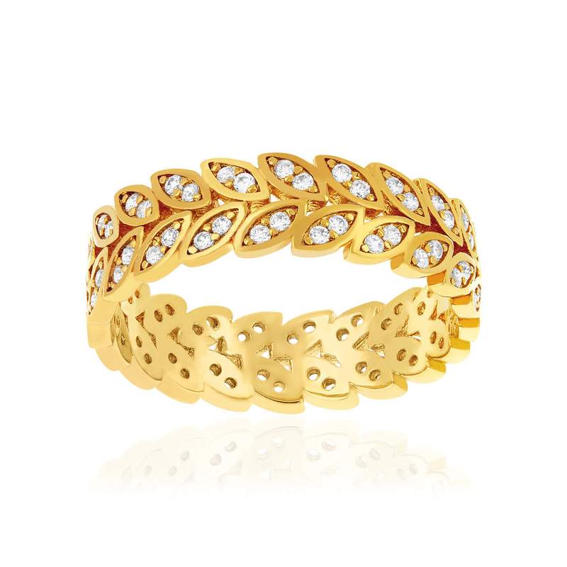 Ring met geelgoudkleurige laag en zirkonia's - afbeelding 1
