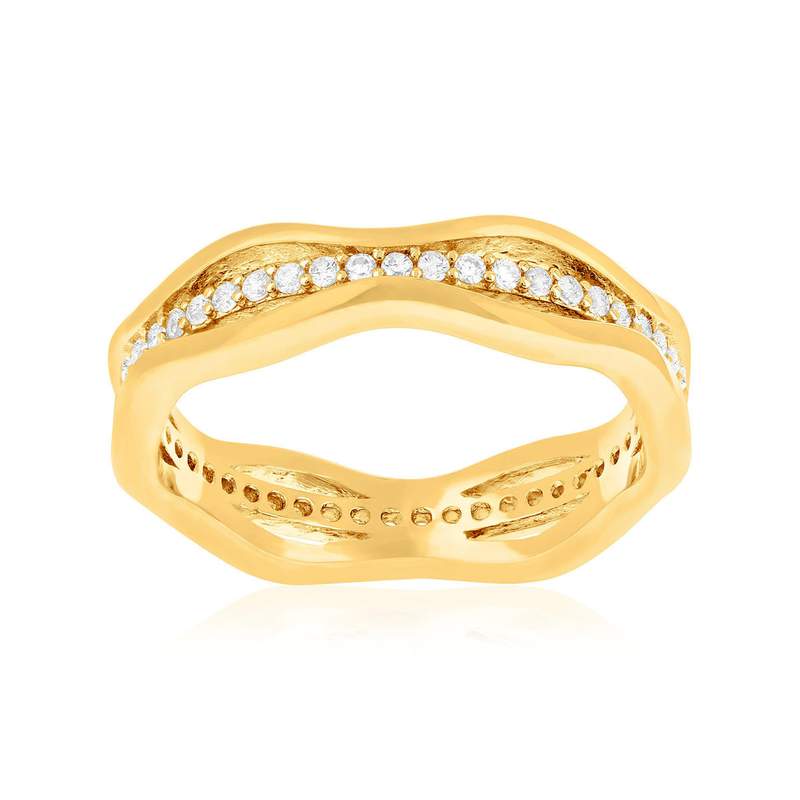 Yellow gold-plated ring with cubic zirconia - view 1