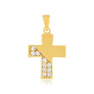 Pendentif croix plaqué or jaune et ziconias