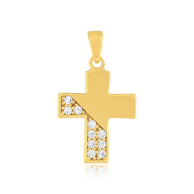 Pendentif croix plaqué or jaune et ziconias - vue 1