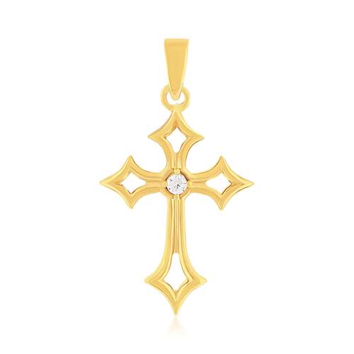 Pendentif croix plaqué or jaune et ziconias