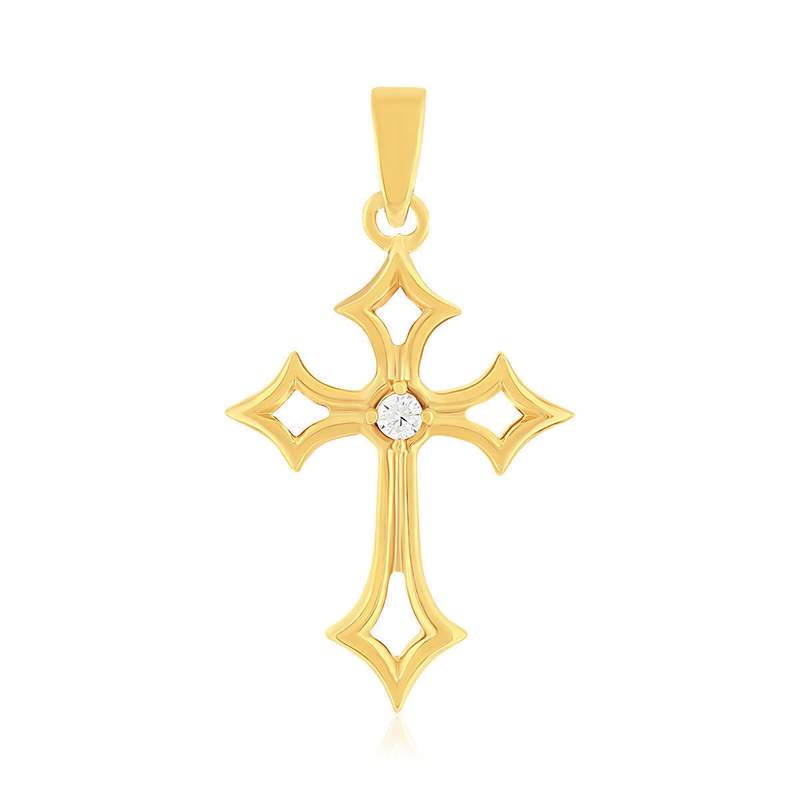 Pendentif croix plaqué or jaune et ziconias - vue 1