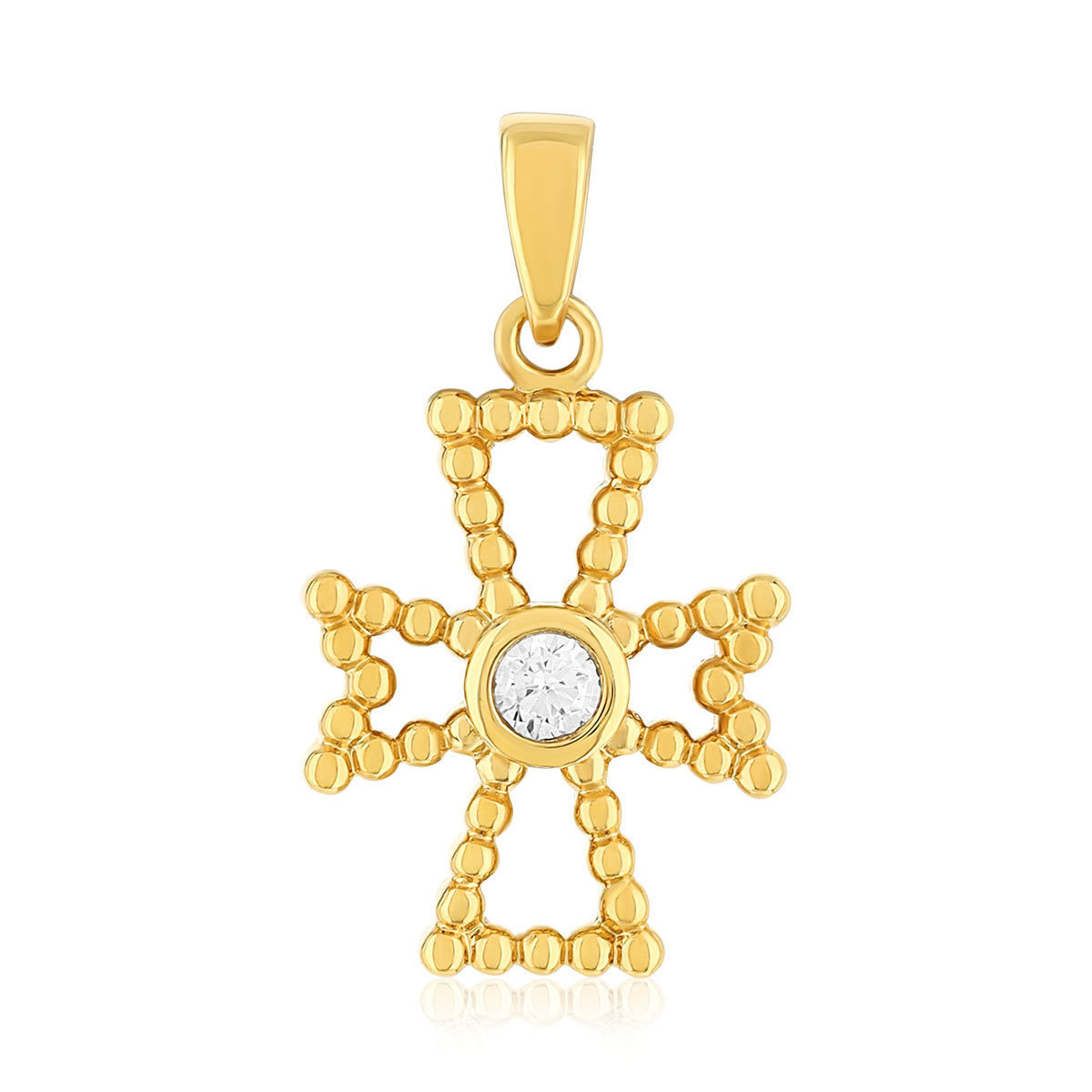 Pendentif croix plaqué or jaune et ziconias